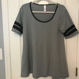 Lularoe Perfect T Solid Soft Gray w/ Black Stripe